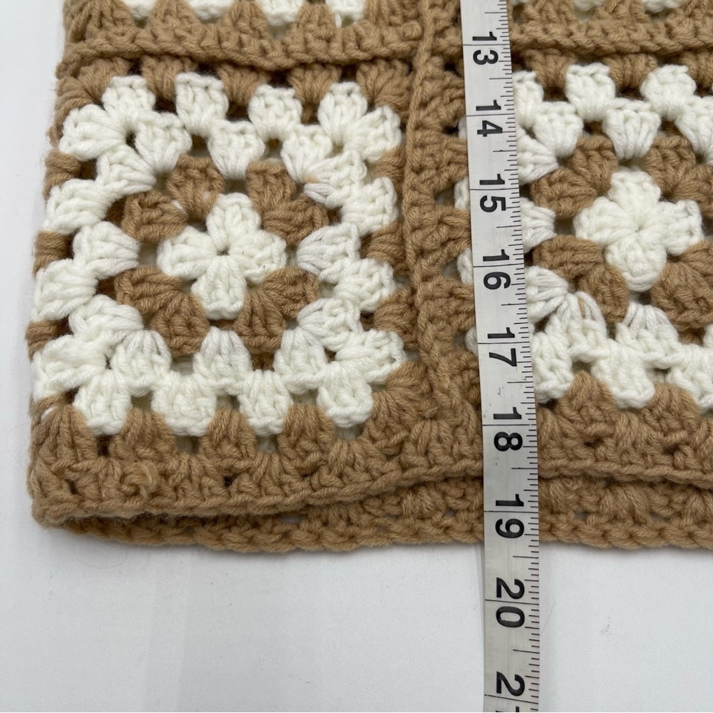 Dreamers by Debut Sweater Medium Large Cream Tan Crochet Granny Square Boho - Picture 10 of 10